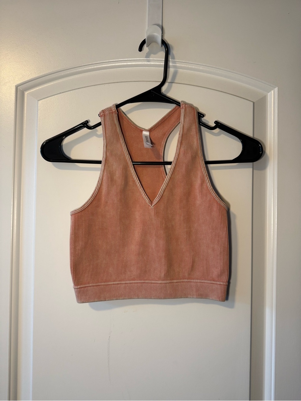 Zenana Outfitters Ribbed V-Neck Crop Tank - Dusty Pink